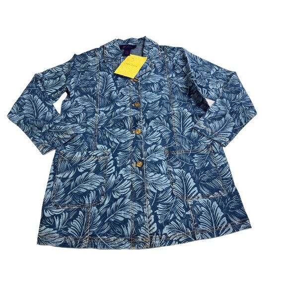 Denim & Co. Women’s Small Leaf Print Shirt Jacket Button Up Vintage New - Picture 1 of 8